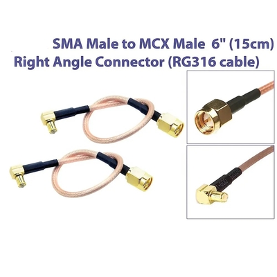كابل خسارة منخفضة SMA- Male إلى MCX Male الزاوية اليمنى 6 بوصة 15 سم